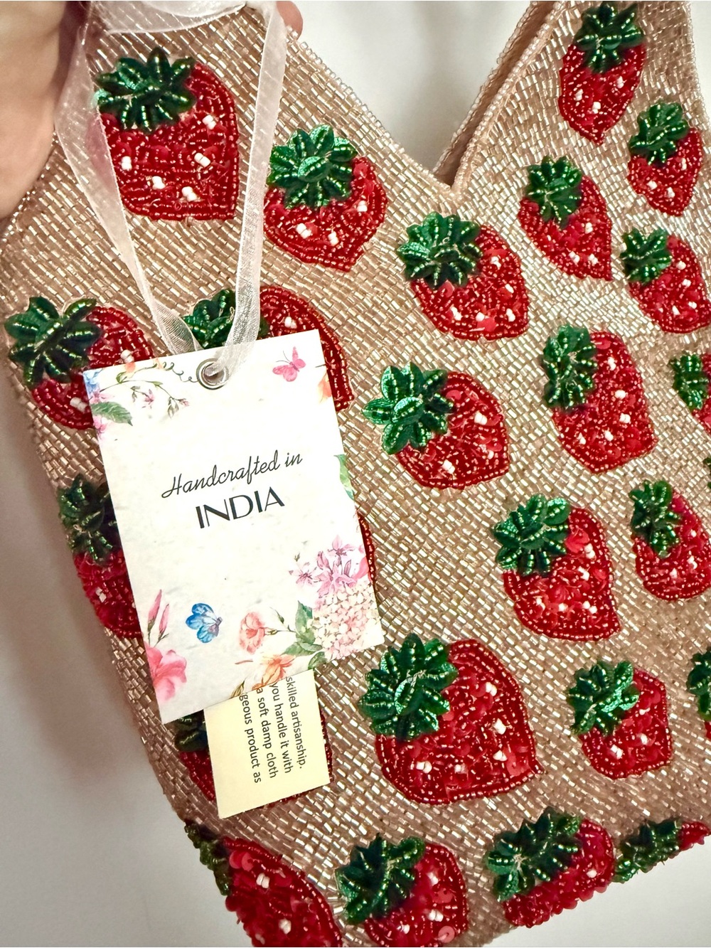 T.J.Maxx Beaded Strawberry Tote in Champagne and Red - Picture 3 of 3
